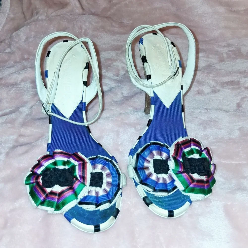 CHANEL Multi-Colored Summer Heels Size 38